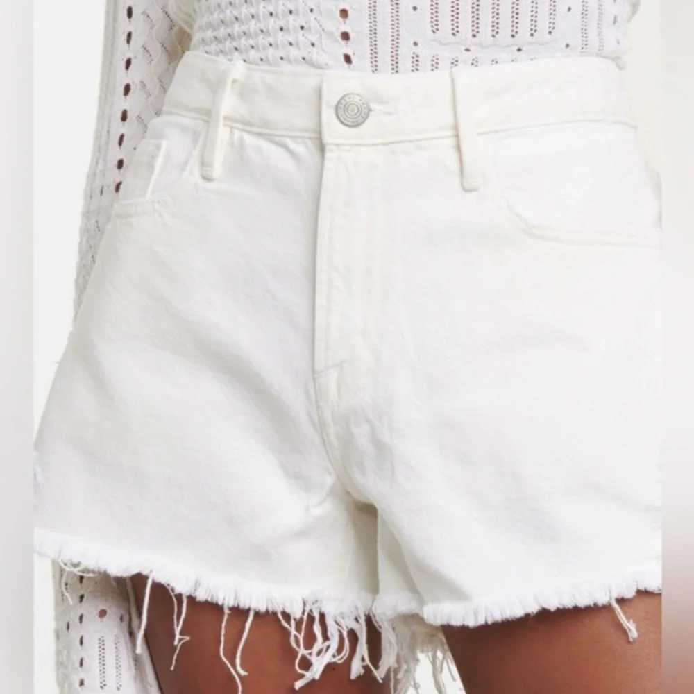 FRAME Le Grand Garçon White High Rise Denim Shorts Raw‎ Hem Size 32 NWOT